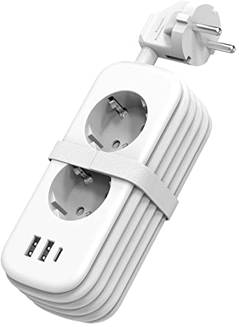 Unidapt Chargeur USB Multiprise 1.5M avec 2 Prises AC, 2 USB et 1 Type C, Protection Contre Les surtensions pour rallonge électrique avec Interrupteur pour Maison, Cuisine, Bureau, Tressé Câble
