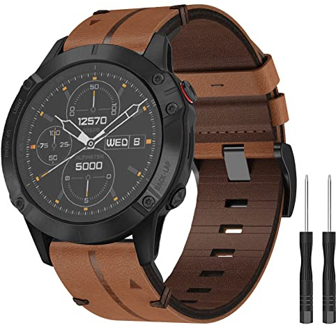 Armband för Garmin Fenix 6X Pro, 26 mm QuickFit läderarmband för Garmin 6X/6X Pro/7X/7X Pro/7X Solar/Fenix 8 51 mm/5X/5X Plus/3/3 HR/Garmin tactix 7 AMOLED/tactix 7 Pro/Epix Pro 51 mm/Enduro, 26 mm