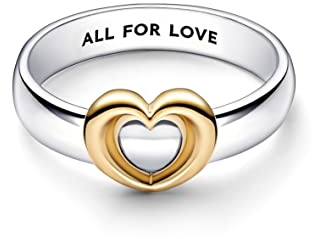 PANDORA Strahlender Bicolor Ring mit verschiebbarem Herz aus Sterlingsilber in der Farbe Silber-Gold, PANDORA Moments Collection, Gr.52, 162504C00-52