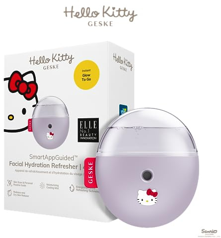 GESKE x Hello Kitty Facial Hydration Refresher | 4 In 1 vaporizador | SmartAppGuided™ | atomizador de agua | Bruma | Dispositivo de limpieza facial | spray | Profesional | Brillo natural