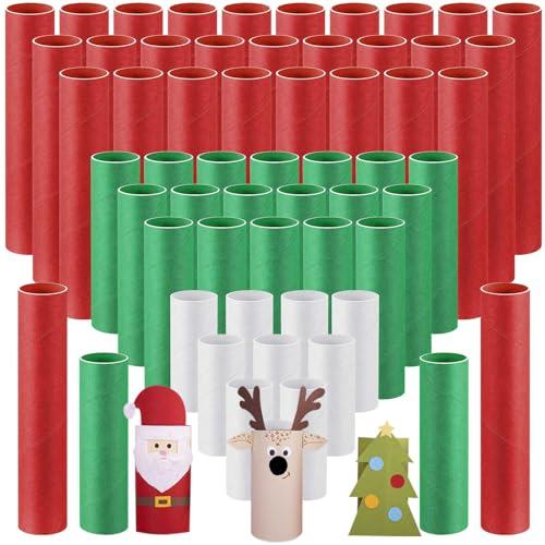 Henoyso 100 Stück Ostertage-Bastelpapier-Röhren, 3 Größen, stabile Pappröhren, leere Papierrollen für Kinder, DIY, Kunst, Schule, Handwerk, Kunst, 10,2 cm, 15,2 cm und 20,3 cm (weiß, rot, grün)