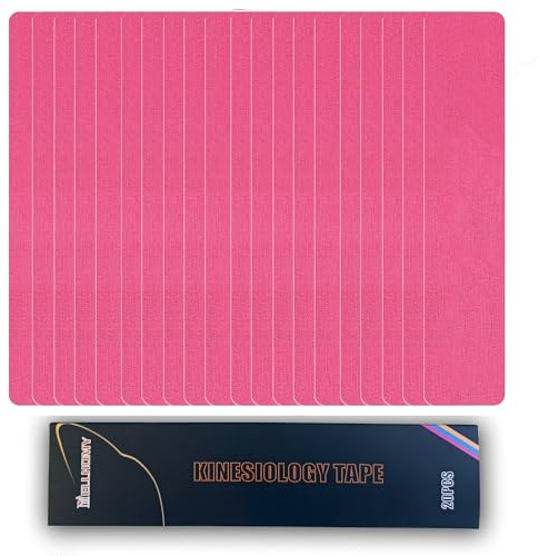 Cinta de Kinesiología Precortada (20 Tiras, 5 cm x 5 m), Kinesiología Tape Hipoalergénica Impermeable, Cinta Deportiva Elástica Física Adhesivo Para Dolor Muscular,Pelota,Deportes (Rosa, 20Tiras)