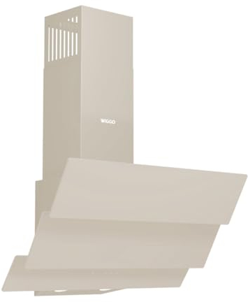 Wiggo B643 Dunstabzugshaube 60cm kopffrei I Abluft Umluft Dunstabzug 615m³/h - Touch-Display 4 Stufen I Energieeffizienzklasse B Schräghaube inkl. 2x Kohlefilter I Abzugshaube Glasfront creme