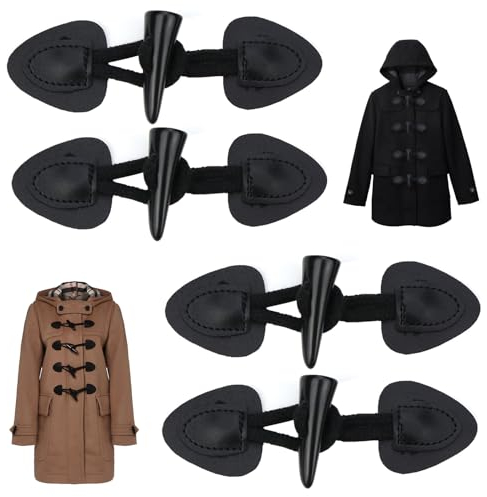 Xinlon 4 Paare Knebelknöpfe mit Verschluss, Mantel Verschluss, Knöpfe Schwarz, Leder Knebelknöpfe Vintage Knöpfe für Jacken Mantel für DIY Handwerk Kleidung Nähen Dekoration Basteln Zubehör