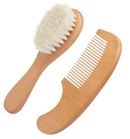 Housoutil Juego De Cepillo Y Peine Para Baño De Bebé 2 En 1 Mango De Madera Suave Para El Cuero Cabelludo Para Un Fácil Manejo Del Cabello