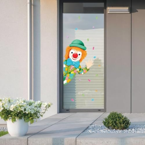 Wandtattoo Loft Fensterbild Karneval Clown von der Seite wiederverwendbar Frühling bunte Geburtstag Fasching farbig, 3. A2 Bogen, Von Links