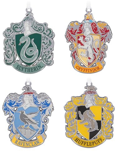Hallmark Keepsake Weihnachtsschmuck Harry Potter Hogwarts Hauswappen Metall 4er Set Geschenke für Harry Potter Fans