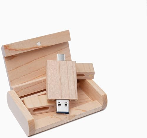 Yaxiny Lönnträlåda USB C-minne 16 GB OTG, USB 3.0 Flashenhet, Typ C Minnessticka för USB A och Android Smartphone