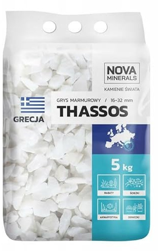 NovaMinerals Schneeweißer THASSOS-Marmorsplitt 16-32mm, 5kg | Griechischer Marmor für Garten & Landschaftsgestaltung | Strahlend Weiße Kieselsteine für Exklusive Gartendekoration | Hochwertiger Kies