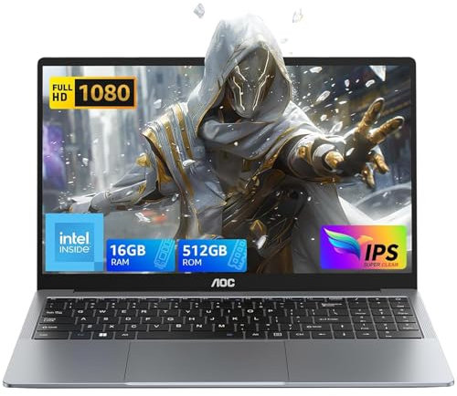 AOC PC Portatile, 12ª N97 CPU(Up to 3,6GHz), Notebook 16GB DDR4 RAM 512GB SSD(Fino a 2 TB) Laptop, 1080P Schermo PC Portatili, 2.4G+5G WiFi/BT5.1, USB3.2, HDMI Notebook, Tipo-C (15.6 Pollice)
