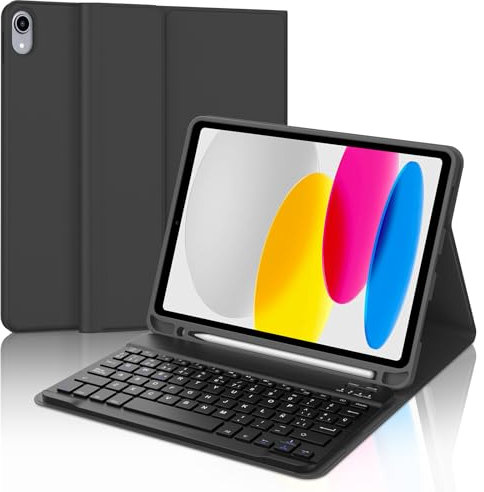 Funda con Teclado para iPad A16 11ª Generación 2025/10ª Generación 2022, Teclado Bluetooth Inalámbrico, Funda Delgada con Ranura para Bolígrafo para iPad 11ª/10ª Generación 10.9/11 Pulgadas, Negro