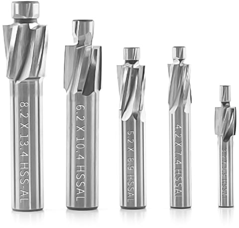Telituny 5 pcs fraise en bout fraise, M3 M4 M5 M6 M8 4 flûtes hss-al fraises metal, embout de fraises CNC, pour fraiser le cuivre l'aluminium l'acier fonte