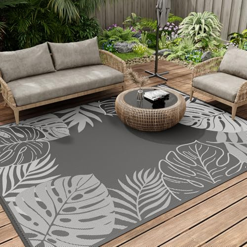 SIXHOME Tapis d'Extérieur Réversible, Tapis de Jardin Lavable 120 * 180cm Imperméable et Résistant aux Pluie et UV pour Balcon, Camping, Pique-Nique, Gris