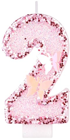 Alaoo Velas de cumpleaños con números 2, 3D, Rosa, Mariposas, Velas de cumpleaños, decoración para Tartas, Velas de Cumpleaños Niñas Mujeres para Pastel, Decoración Aniversarios