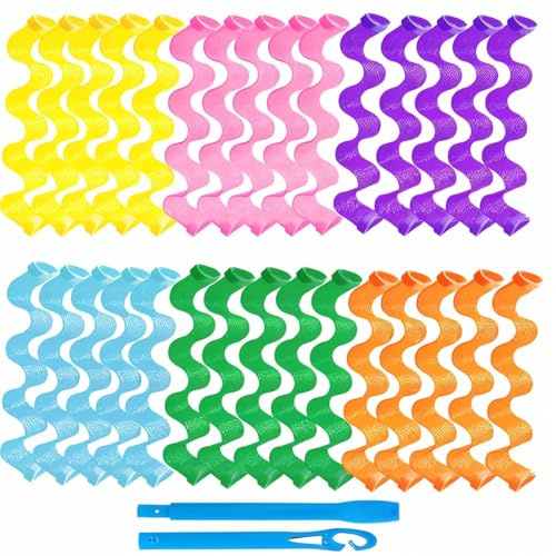 30 Stück Spiral Lockenwickler für Lang Haar, Wave Styling Kit, für alle Haarlängen Keine Hitze, 30cm Wellenstil mit 1 Satz Styling Haken (Gemischte Farbe)