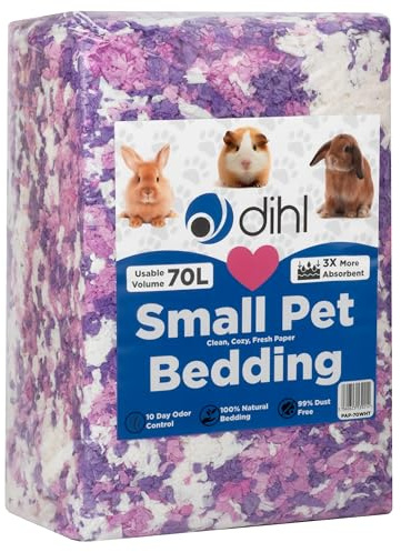 Dihl 70 litres Violet, Rose & Blanc Papier Litière Super Absorbant pour Petits Animaux Absorbe 6 fois son poids en liquide Substrat Cage Hamster, Souris, Rat, Lapin, Cochon d'Inde Gerbille - 70L