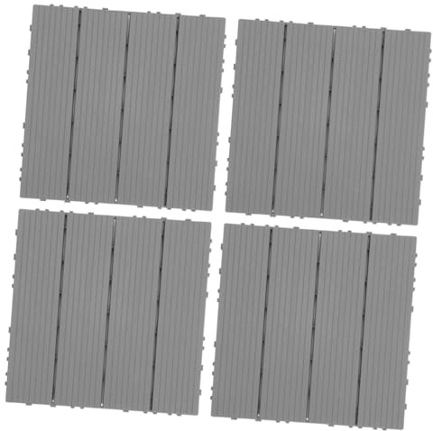 HOMSFOU 4 Pièces Dalles de Terrasse Plastique Imperméables Lot Revêtement de Sol pour Balcon Jardin et Cour Dalles Modulables Imitation Gris