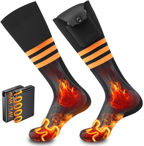Calze Riscaldate a Batteria Ricaricabili 10000mAh 7.4V Elettrici Calzini 4 Livelli di Riscaldamento, Calzino Termiche Riscaldanti Inverno Scaldapiedi Heated socks Uomo Donna (Negro, M)