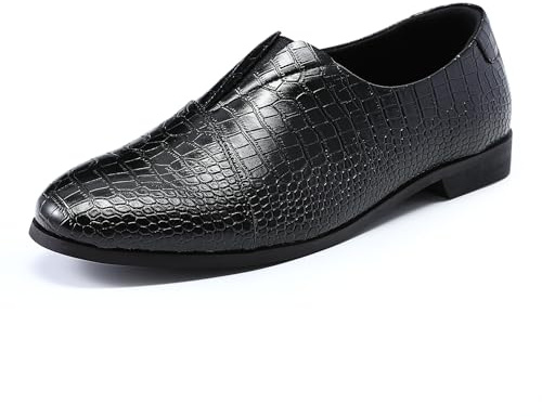 YFFUSHI för herr klassiskt krokodiltryck bekväm passform Loafers konstläder officiellt företag slip-on party bröllopsskor, svart, 43 EU