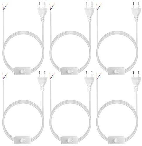 6 Stück Kabel Mit Schalter 1,8M, Lampenkabel Mit Schalter, Anschlusskabel Mit Stecker 250V, Euroflachstecker Mit Leitung, Lampenkabel Geeignet für Leuchten, Lampen, Leuchtmittel,(Weiß)