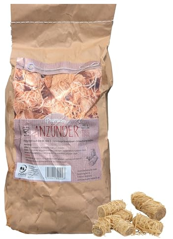 com-four® encendedores de Lana de Madera 1 kg, Encendido Limpio y sin Olor para Chimenea Barbacoa y braseros, Larga duración de combustión, Made in Germany