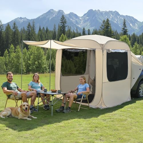 Alvantor SUV Tailgate Tent with Sunshade Awning, 6x6x6.6ft Waterproof Car Tent for 2-3 People, Instant Pop up SUV Tent with PVC+Oxford+Mesh Material