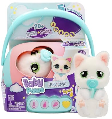 Baby Paws Just Born Kitty interaktiva husdjur husdjur med en elektronisk transportbur med många funktioner från 3 år