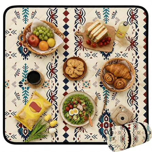 inodiref Boho Picknickdecke Wasserdicht Picknickdecke 200x200, Stranddecke Sandfrei Tragbare Waschbar, Outdoor Picknickdecken Boho Faltbar für Strände, Camping, Picknicks und Parks