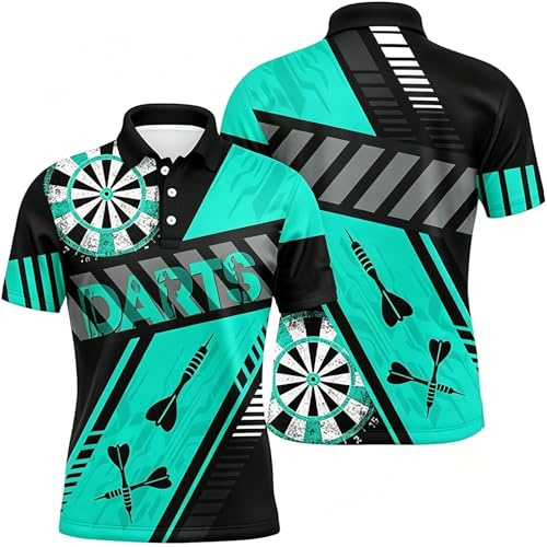 Camisetas de dardos para hombre y mujer, suaves, cómodas, a medida, personalizadas, dianas 3D, cómodas, básicas, informales, polo, 1/4, cremallera de rendimiento, camiseta de dardos, O Verde Menta, XL