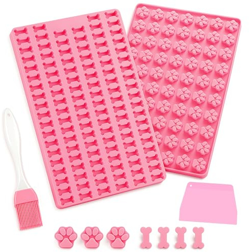 DESPOINA 2 Stück Silikon Backmatte Hundekekse, Mini Hundeknochen & Fußabdruck Form, Antihaftend für DIY Hundeleckerlies, Katze, Kekse, Schokolade, Eiswürfel, BPA-Frei