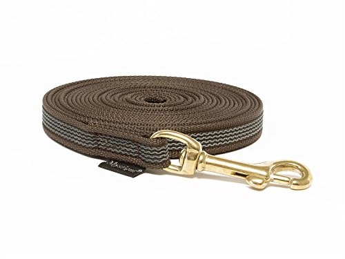 Mystique® Gummierte Schleppleine 15mm mit Handschlaufe Messing Karabiner braun 5m