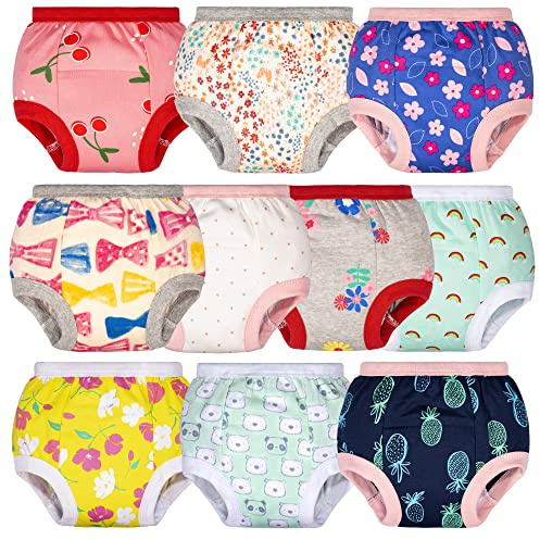 BIG ELEPHANT Lot de 10 sous-vêtements d'entraînement pour bébé Fille – 100% Coton Doux Absorbant, 4T
