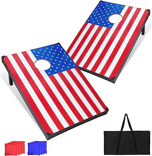 Cornhole Set, MDF Holz Cornhole Boards Spiele Set, 3x2 Maislöcher Outdoor Spiel, Wakefa Maisloch Set mit Taschen Enthält 2 Bretter, 8 Bohnen Taschen & Tragetasche, perfekt für Rasen, Hinterhof,