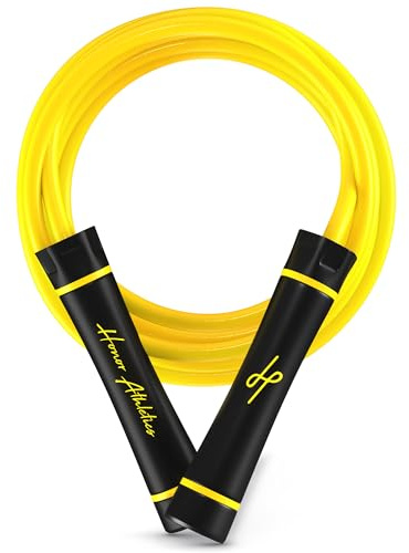 Honor Athletics 3.0 Viktat hopprep i Muay Thai-stil 0,5 kg, justerbart 3,05 m, PVC 10 mm, kullager för mjuk rotation, ergonomiska halkfria handtag, Boxning/MMA/HIIT, Gul