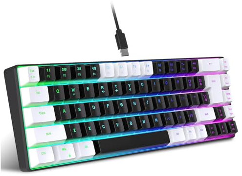 Compact USB Wired 68-Key RGB Backlit Gaming Keyboard - Detachable, Ergonomic Design for PC & Computer (White/Black)
