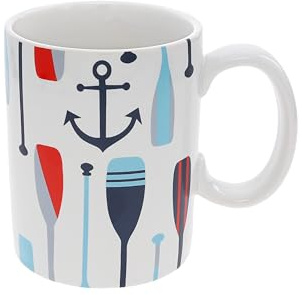 Pavilion Gift Company - Lake Beach Boat - 18 Oz 532 mL Boat Oar Paddle Anchor Hot Cold Coffee Mug Tea Cup Big Handle Lake Beach Boat Cottage Waterfront Housewarming Coastal Nautical Novelty Drinkware