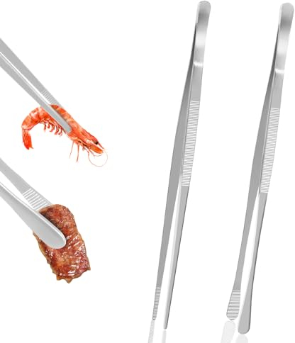 VMUTGA 2 Piezas 30.5 cm Pinzas Cocina con Punta Apuntado/Ronda, Acero Inoxidable Plata, Utensilios de Cocina Adecuado para Cocinero, Barbacoa, Servir