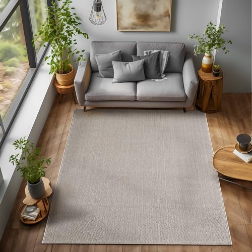 Livum Alfombra interior y exterior, sala de estar, terraza, jardín, aspecto de yute resistente y resistente, alfombra rizada natural (color marrón, tamaño: 240 x 340 cm)