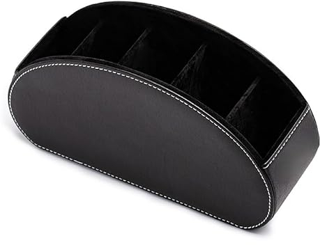 CHURICH-E Kabelbox, 5 Grid Pu Leder Organizer Fernbedienung Telefon Und TV Halter Schreibtisch Lagerung Box Kosmetik Pinsel Lagerung Halter,Schreibtisch-Aufbewahrungsbox(Schwarz)