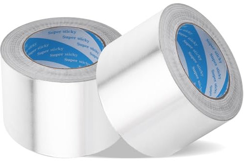 MEIDIV Paquete de 2 cintas de aluminio de 100 mm x 50 m, cinta adhesiva de aislamiento resistente al calor, cinta adhesiva plateada, cinta de metal para aislar y sellar conductos, tuberías, reparación