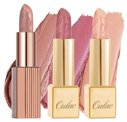 Oulac Nude Metallic-Glanz-Lippenstift-Set, Mattes Metallic-Finish, Hochpigmentierte und Feuchtigkeitsspendende Formel, Glatt und Kornfrei, Vegan 2PCS