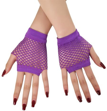 JekyTMP 3 Paar Fingerlose Netzhandschuhe Damen Fischnetz Handschuhe Spitzenhandschuhe Netz Armstulpen Netzärmel Rock Handschuhe Mode Opernhandschuhen Fishnet Gloves für Hochzeiten Opern (Lila)