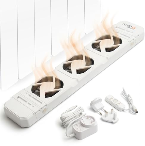 Technaxx TX-302, ventilatore per radiatore ad alta efficienza energetica per radiatori e convettori da 50-70 cm - Silenziosissimo, accensione/spegnimento automatico con sensore di temperatura