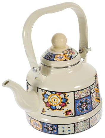 MOLUCKFU Verdickter Emaille Teekessel 1,1 L Herd Teekanne mit Hitzebeständigem Griff Retro Wasserkessel für Tee und Milch