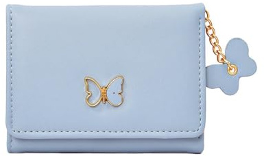 XFSRG Porte Monnaie Femme Papillon en Cuir PU Pliable Slim Court Petit Portefeuille Monnaie avec Slots de Carte Cadeaux pour Fille(Bleu)