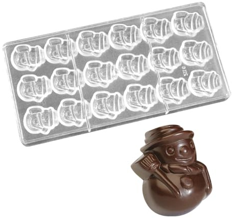 TUKE Moule professionnel en polycarbonate pour chocolat, bonbons, savon, glace – très résistant, flexible, antiadhésif, passe au lave-vaisselle, qualité alimentaire (E_ bonhomme de neige)