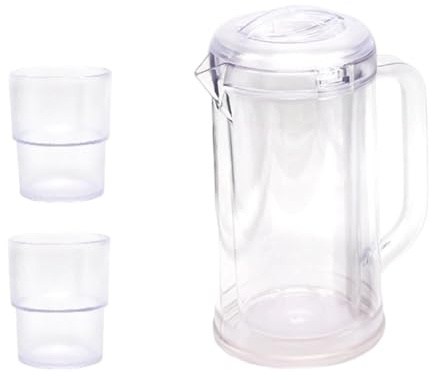 LOVIVER Jarra de Agua de Doble Pared, Ligera, con Tapa, 2 Tazas, Grande, para Bebidas, para Nevera, para el hogar, barbacoas, Fiestas, 1700 ml, Claro