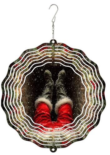 Santa Wind Spinner, Christmas Festive Boots Snow Christmas Red Metal Outdoor Color Changing Wind Sculptures Gifts for Garden Patio Porch Balcony Home Decor 12 Inch