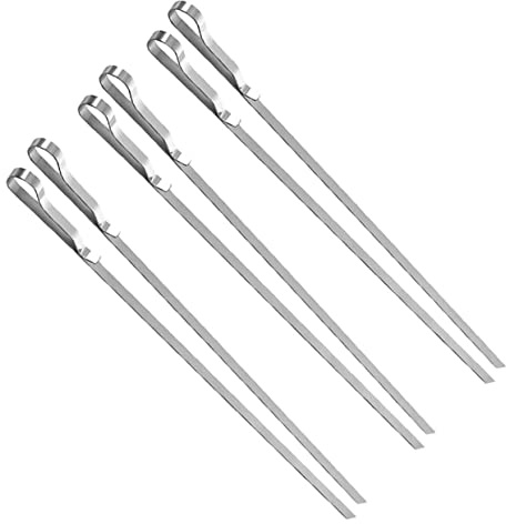 Gadpiparty 6 pièces Brochettes Inox Barbecue Piques Acier Inoxydable Larges et Durables Brochettes Grillades Réutilisables avec Design Clip Pen pour Viande et Légumes Extérieur