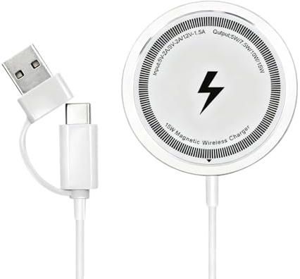 Chargeur Induction Magnétique 15W Mag-Safe sans Fil Chargeur Rapide Compatible avec iPhone 17/16/15/14/13/12 Series et AirPods 3/2/Pro – Socle Compact, Sécurisé et Portable avec Alignement Magnétique